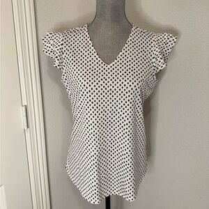 Adrianna Papell Polka Dot Ruffle Blouse | S